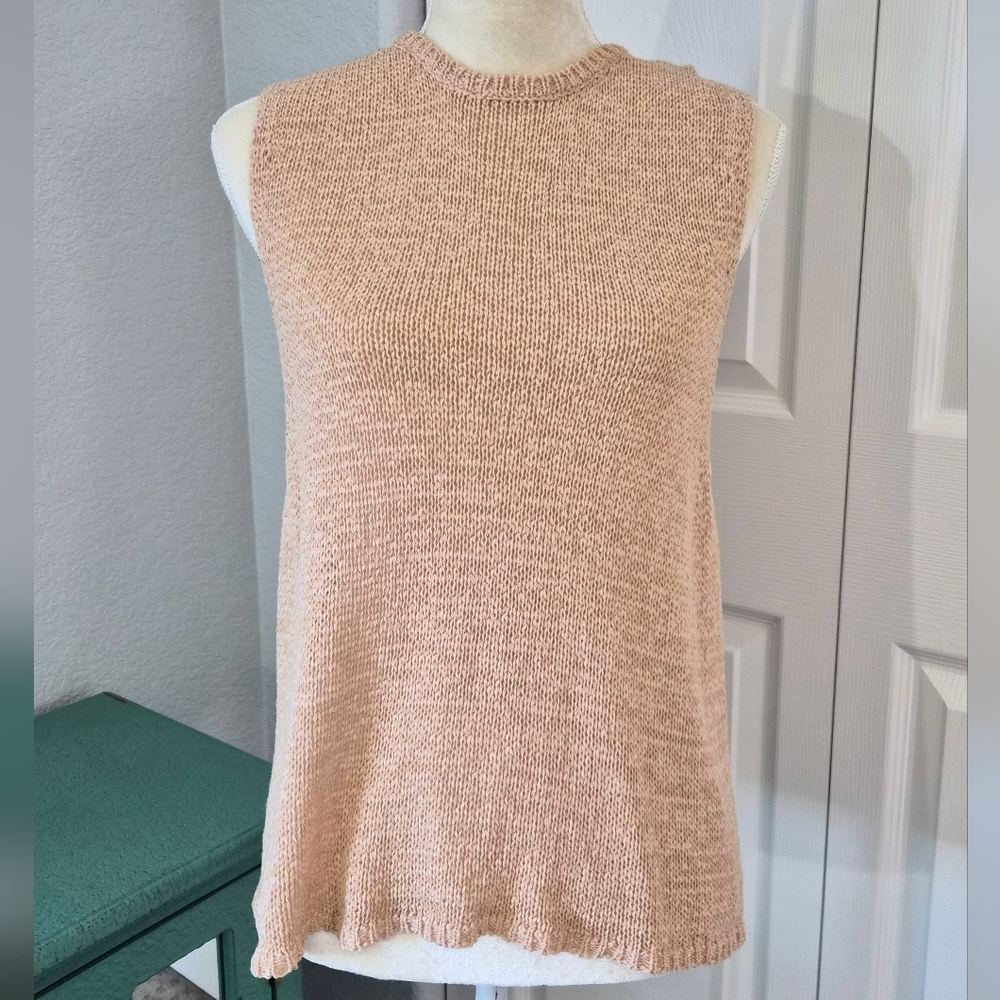 American Apparel Sleeveless Open Knit Sweater Tank Beige M/L